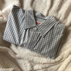 Men’s Gray Plaid Button Down